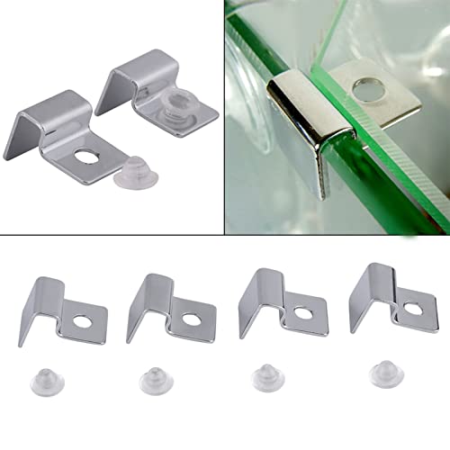 YOUTHINK 4PCS Aquarium Cover Clips, Adjustable Glass Lid Support Holders with Silicone Cushion, Stainless Steel Material, Fit 6/8/10/12mm Thickness Fish Tank Glass (8mm) - color: #-02