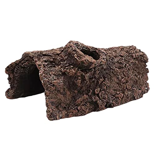 Small Resin Aquarium Hideout Log, Tree Trunk Fish Tank Decor Ornament, 5.31 in Hollow Cave with Multiple Openings, for Freshwater Tanks and Terrariums, Brown