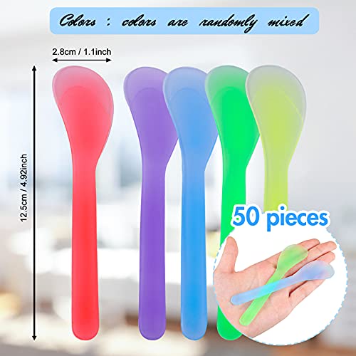 Patelai 50 Pieces Cosmetic Spatula Disposable Makeup Frosted Tip Spatula Plastic Makeup Tools Spoon Cosmetic Mask Spatulas Facial Cream Scoop Mask Spoon Stick for DIY and Sampling(Random Color) - color: Random Color
