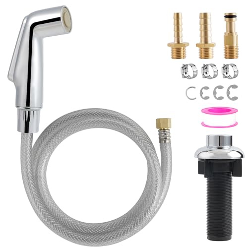 Universal Fit Kitchen Faucet Sprayer Attachment/Hose/Holder Set Compatible with Moen/Delta Faucet Sprayer Replacement, Kitchen Sink Side Sprayer Head, Chrome - color: Chrome