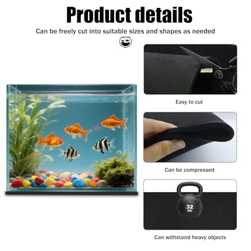 Aquarium Leveling Mat, 21.6 x 13Inch Aquarium Fish Self Leveling Mat for Under Tank, Waterproof Compressible Neoprene Mat, Neoprene Sponge Foam Rubber Sheet Roll Without Adhesive