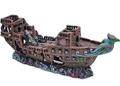 Aquarium Pirate Ship Decorations - Fish Tank Ornaments, Resin Material Shipwreck Decor, Eco-Friendly for Freshwater & Saltwater Aquariums - color: Pirate Ship