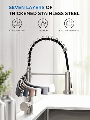 WEWE Kitchen Sink Faucet, Kitchen Faucets with Pull Down Sprayer Stainless Steel Single Handle Single Hole Brushed Nickel Commercial Industrial Spring Pull Out Laundry Farmhouse Kitchen Faucet - color: Brushed Nickel, style: Antique