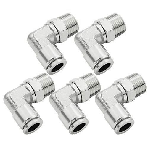 Beduan Push to Connect Fitting Elbow, 1/2" Tube OD x 1/2" NPT Male 90 Degree Elbow Adapter 304 Stainless Steel Air Union Fitting (Pack of 5) - size: 1/2"Tube OD-1/2"NPT, style: 5Pcs