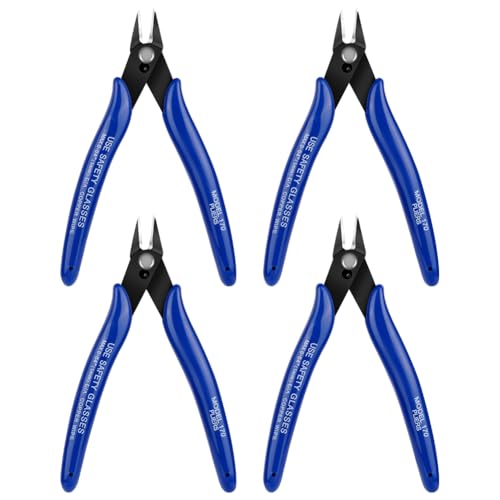 Ainiv Wire Cutters, 4PCS Spring-loaded Side Cutters Flush Cutters, Diagonal Cutters Precision Side Cutters, Diagonal Cutting Pliers in CRV Steel, Heavy Duty Cutting Pliers for Electrical, Homes - color: Blue Wire Cutter-4pcs, size: 4pcs