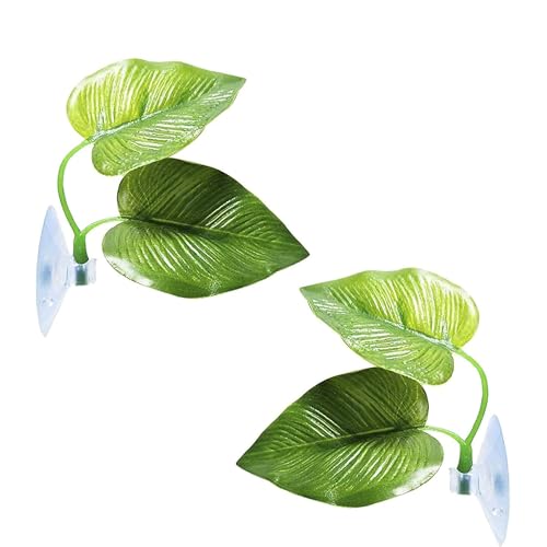 SunGrow Betta Fish Leaf Hammock, Twin Leaf Design with Suction Cup, 2-Pack - Comfortable Resting, Breathing & Breeding Pads, Easy Install, Simulates Natural Habitat for Healthier Betta - size: 2 Inches