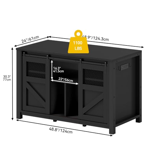 DWVO 120 Gallon Aquarium Stand with Power Outlets, Heavy Duty Metal Fish Tank Stand & Cabinet, Reptile Terrarium Table with 1100LBS Capacity for Aquarium Accessories Storage, Black