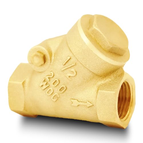 1/2" NPT Brass Y-Type Check Valve, Y Type Non Return Swing Check Valve, Level One Way Counterflow Valve to Prevent the Medium Backflow for Oil Water Gas Air（1/2", DN15） - size: 1/2"-NPT