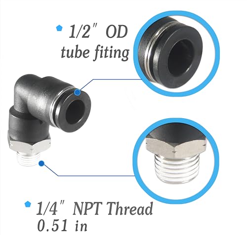 1/2 Air hose fittings, Air fittings Male Elbow 1/2 Inch Tube OD x 1/4 NPT Thread Push to Connect Fitting, PL-1/2-N2 (Pack of 4) (1/2-1/4) - size: OD 1/2 - NPT 1/4