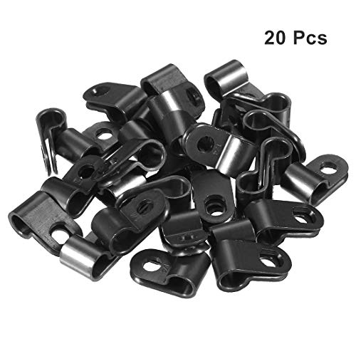 uxcell 20Pcs Nylon R-Type Cable Clamp Organizer Cord Clips for Wire Management 6.4mm Black CC-1 - color: Black, size: 6.4mm
