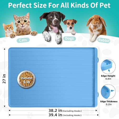 Dog Mat for Food and Water - 39.4" x 27" Large Pet Feeding Mats with Residue Collection Pocket - Waterproof Dog Cat Bowl Mat with High Edges to Prevent Water and Food Spills (Blue, 39.4''x27'') - color: Blue