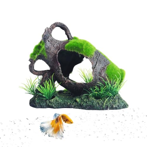 RUIAN Aquarium Broken Barrel Ornament - Fish Hide Cave Decor with Water Bottle Feature, Safe Resin Hideaway for Betta Cichlids Shrimp Aquatic Pets(Water bottle) - color: Water Bottle