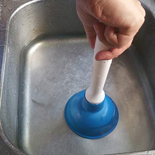 Drain Plunger, Small Hand Force Plumber Helper, Little 4 inch Cup Clog Remover, Tiny Rubber Unclogger in 9" Short Handle for Kitchen Sink, Bathroom Toilet, Shower Bath Tub (Blue) - color: Blue