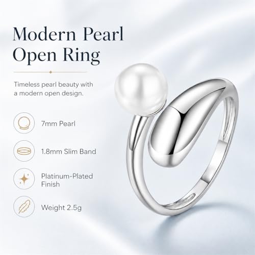 Chunky Rings for Women Statement Adjustable Pearl Ring Turquoise Spoon Ring Sunflower Dainty Open Ring Non Tarnish Unique Jewelry Gift - color: Silver Pearl