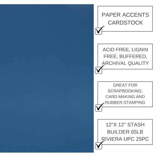 Accent Design Paper Accents Cardstock Stash Builder, Riviera, 12"x12", 65lb, 25pc - Vibrant Card Stock for Crafts, Colored Cardstock Paper, and Assorted Paper Colors - color: Rivera UPC