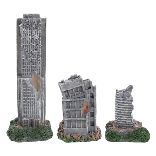 SHOWERORO 3pcs Aquarium Ruins Decorations - Fish Tank Resin Castle Hideouts for Fish Shrimp - Antique Model City Buildings for Underwater Landscaping Decors