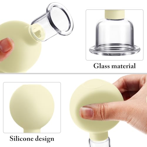 BBTO 4 Pcs Glass Facial Cupping Set Silicone Vacuum Suction Massage Cups Skin Tightening Therapy for Face Body Eyes Back Shoulder Pain(Yellow) - color: Yellow