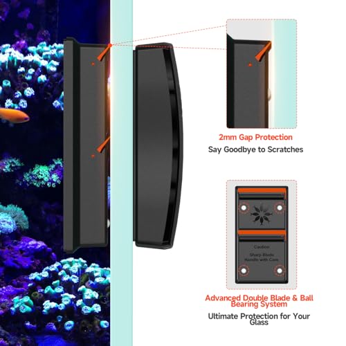 Elyron Dual Scraper Magnetic Aquarium Cleaner, Strong Magnetic Fish Tank Cleaner & Aquarium Algae Scraper for Glass/Acrylic Tanks (Small for 1/2" (12mm) Thick Glass)