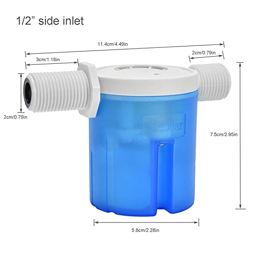 Float Valve 1/2" Side Inlet Male Automatic Water Level Control Valve for Tanks, Towers, Pools, Troughs, Aquariums. Blue - size: 1/2" side