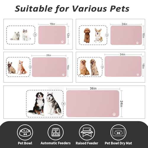 HotLive Dog Food Mat - Absorbent Cat Mat for Food and Water, No Stains Pet Feeding Bowl Mat, Easy to Clean Pet Placemats, Quick Dry Dog Water Dispenser Mat for Messy Drinkers | Paw Pink 12"x 19" - color: Paw Pink, size: 12"x19"
