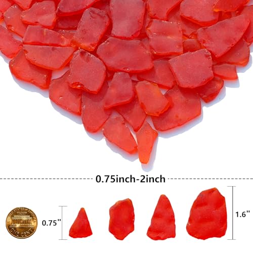 Sea Glass for Crafts - 14oz Red Frosted Seaglass Pieces - Vase Filler and Aquarium Ornament, DIY Craft Supplies for Art, Beach Weddings, and Home Decor - color: Red