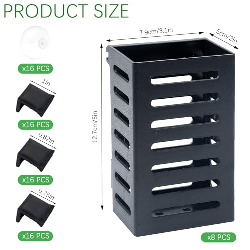 Aquarium Plant Holder Set, 8 Plastic Pots with 48 Hooks and 32 Suction Cups, for Live Plants and Fish Tank Decorations