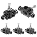 QWORK 1/4 Copper Air Flow Control Valve with Push-to-Connect Fitting, 1/4" Tube OD, Union Pneumatic Speed Control Flow Controller, 5 Pack