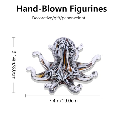 Glass Octopus Statue Home Decor, Hand Blown Glass Decor Ocean Figurines Octopus Sculpture, Murano Art Office Desk Paperweights Fish Tank Aquarium Sea Animals Christmas Birthday Gift (Black)