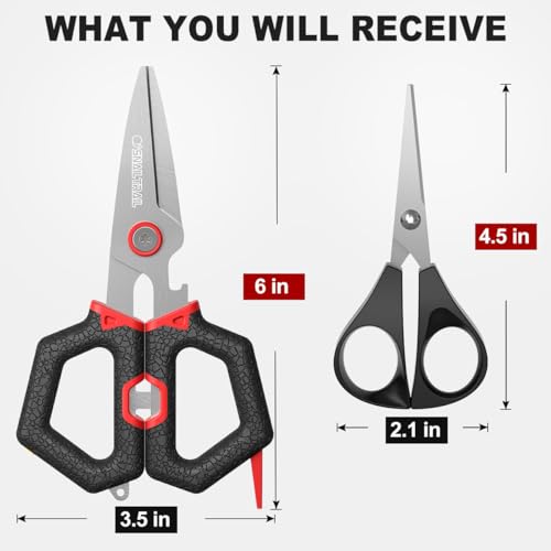 SNAIL TRAIL 2 Sets Fishing Braided Line Scissors, 6-inch & 4.5-inch Fishing Line Cutters Combo, Serrated Stainless Steel Fishing Shears for Saltwater, Fish Wire Cutters - color: Red-Black