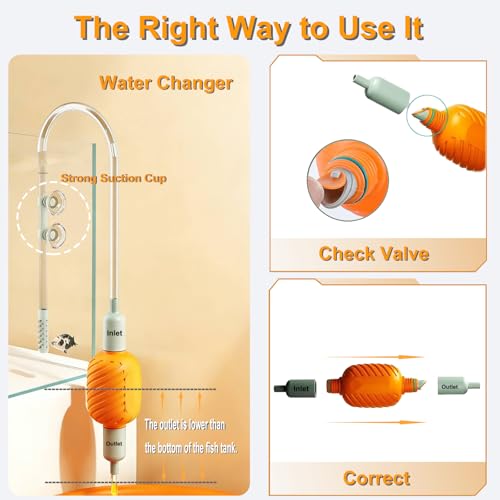 Aquarium Siphon Vacuum Water Changer Kit for 3~10Gal Tank with 6Ft Water Hose Gravel Cleaner Cleaning Tools Collect Fish Poops and Long Handle Multifunctional Algae Brush