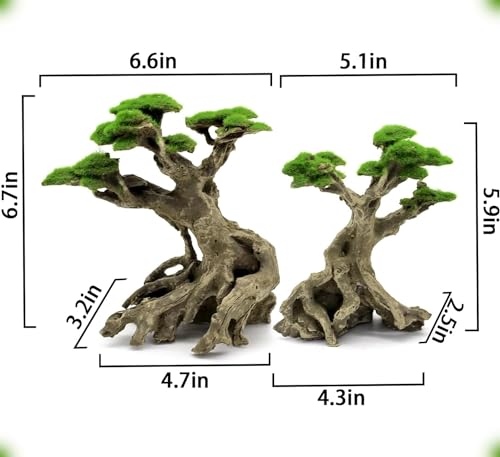 Novelsite Fish Tank Decor- Bonsai Trees with Faux Moss- Aquarium Rocks Aquascaping- Made of Sandstone, Goldfish Betta Fish Tank Decorations Hides Accessories - color: Tree-bonsai, size: Tree-Bonsai-S