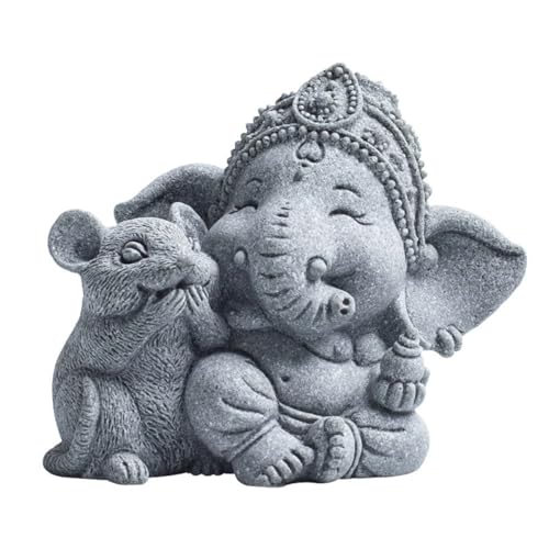 livelyfish Small Elephant Statue Sandstone Figurine Hindu Meditation Buddha Sculpture for Fish Tank Aquarium Decoration (C) - color: C