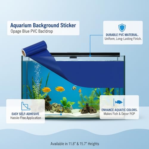 Self-Adhesive Aquarium Background Sticker, Opaque Blue PVC Backdrop for Fish Tank Glass - size: 39.37 x 15.75 x 0.04 in