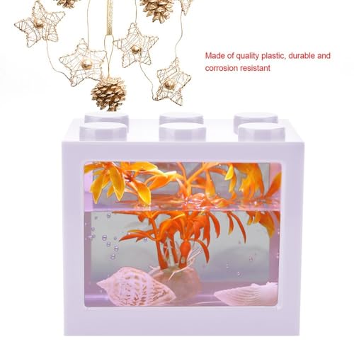 Mini USB LED Aquarium Fish Bowl Plastic Tank with White Light for Desk Tabletop Decor Energy-Saving Office Accent(White) - color: White