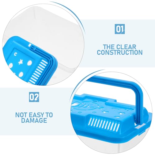 Portable Small Turtle Tank with Lid, Plastic Aquarium Terrarium for Reptiles and Betta Fish, Medium Blue Fish Breeding Box with Handle for Travel and Pet Transport