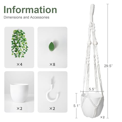 DREAMLOOM 2 Packs Fake Hanging Plants with Pots, Artificial Pothos Hanging Plants with Macrame Hanger for Indoor Decor, Fake Hanging Vines Faux Greenery for Home Kitchen Office - color: Pothos
