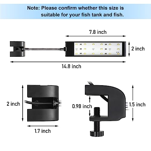 DaToo Aquarium Light Small LED Clip Light for Fish Tank 7W, 1 Yr Warranty - size: 7W (Without Timer & Dimmer)