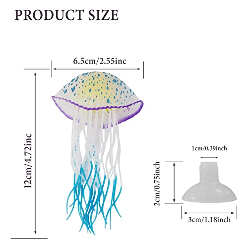 WishLotus Aquarium Jellyfish Decoration, Soft Silicone Glowing Aquarium Decorations Fluorescent Jellyfish with Suction Cup New Upgraded Simulation Aquarium Decor for Various Fish Tank (B, Blue) - color: Blue, style: B