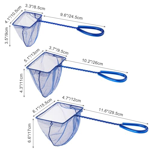 3 Pack Aquarium Net, Multi-Size Fine Quick Fish Catch Nets Extra Soft Nylon Fishing Nets with Plastic Handle for Aquarium Fish Tank Supplies- Blue (4in,5in, 6in) - color: Blue, size: Multi-Size Set: 4"/5"/6" (3-Pack)