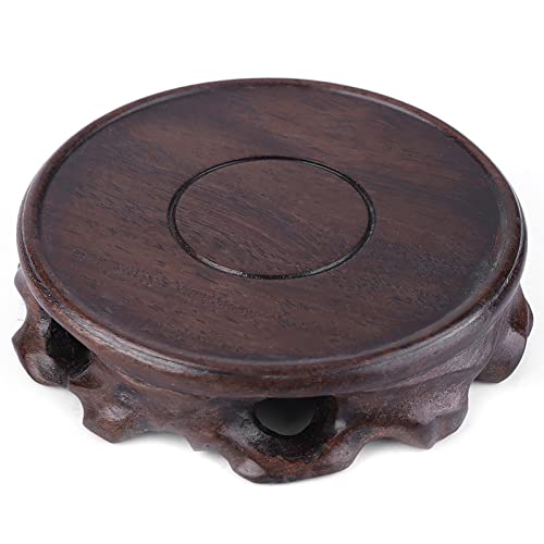 Solid Wood Round Pedestal Wooden Display Stand Vintage Home Decor for Tea Cups Potted Plants Fish Tanks with Retro Style Compact Size 3.5 Inch Inner Diameter (Black Inner Diameter 9 Height - size: Black inner diameter 9 height 2.5 cm