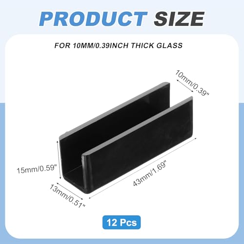 uxcell 24Pcs Plastic Glass Connector, 180 Degree Glass to Glass Clamp for 10mm Thick, Fixing Bracket Rimless Clip Holder for Aquarium Fish Tank Display Shelves, (10mm, Black) - size: 10mm