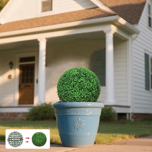 Topiary Ball Frame Set of 2, 6 Sizes Plastic Plant Support Cage, Artificial Grass Ball Frame for DIY Flower Arrangement, Boxwood Moss Ball Holder for Wedding Home Garden Decoration (25cm/10inch) - size: 25cm/10inch