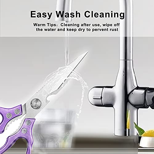 AWinjoy Heavy Duty Sharp Kitchen Scissors, Dishwasher Safe, Cooking Shears for Meat, Chicken, Fish, Poultry, Herb, Bread (Purple) - color: Purple