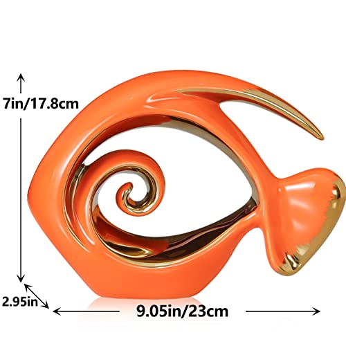 Orange Gold Ceramic Fish Figurines - Coastal Home Decor, Modern Ocean Centerpieces for Living Room, Dining Area, Bathroom, Office, Coffee Table, Beach House, Nautical, Seaside, Entrance, Shelf Display - color: Orange, size: Large