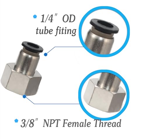 1/4 Air hose fittings, Push to Connect Air fittings Female Straight 1/4 Inch Tube OD x 3/8 NPT Thread Fitting (Pack of 10) - size: OD 1/4 - NPT 3/8, style: Female thread
