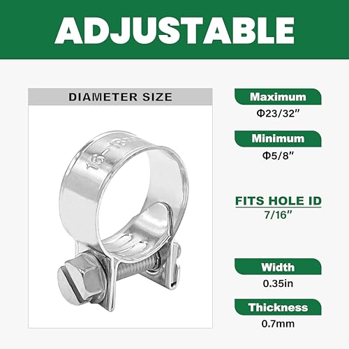 7/16" Small Fuel Injection Hose Clamps, 20PCS Gas Line Hose Clamp, Adjustable Pipe Hose Clip Tube Clamps for Automotive,Agriculture,Plumbing, 5/8"-23/32" Dia - size: 5/8"-23/32" (16-18mm)