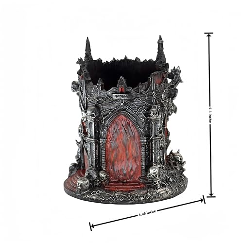 LOOYAR Gothic Inferno Castle Resin Pen Holder for Office & Home Decor | Gothic inferno castle design Premium resin with fine details Holds pens or makeup tools Works For desk vanity aquarium decor