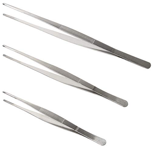 Adecco LLC Stainless Steel Tongs tweezer with precision serrated tips for sea food (8" 10" 12")