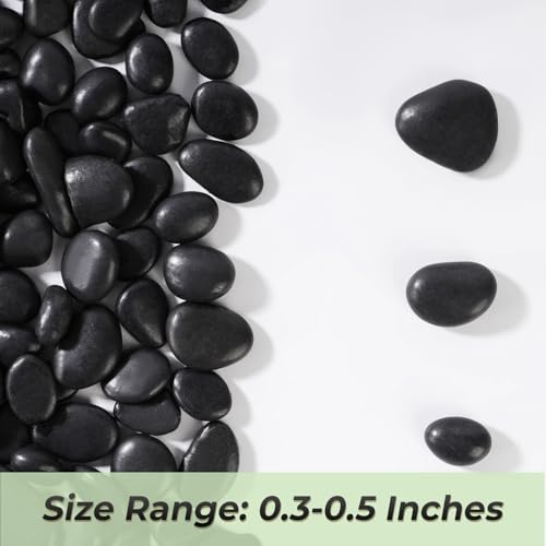 SIDONG 10 LB Black River Rocks, 0.3-0.5 Inches High Polished Pebbles for Indoor Plants, Aquarium Rocks Used in Fish Tank, Decorative Stones for Plants, Vases, Home Décor, Crafting, Garden Landscaping - color: Black, size: 10 Pounds
