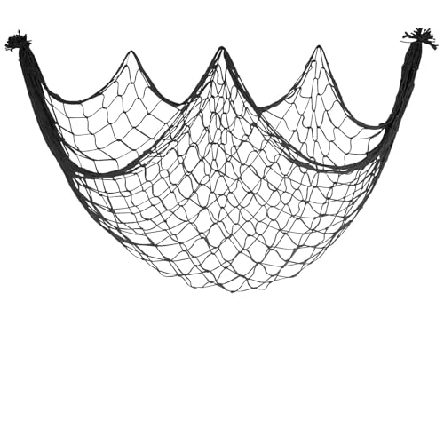 Fish Net Decorations for Party - 80x40 in Black Fishing Net Decor Halloween Gothic Pirate Party Decorations, 3mm Natural Cotton Decorative Netting Table Runner Photo Display Backdrop Wall Decor - color: Black, size: Large - 1 Pack